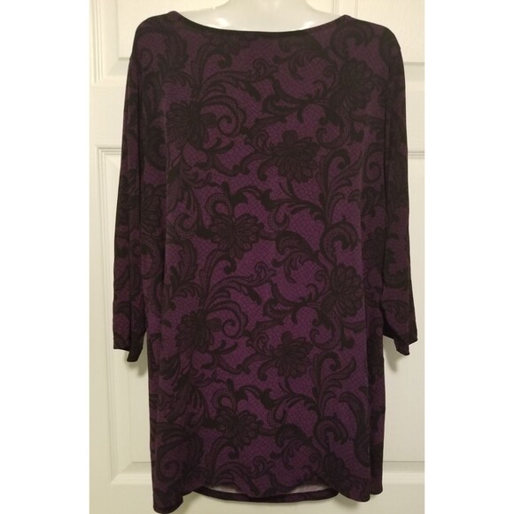 JMS Women's Top Shirt Size 2X Purple & Black Paisley Drape Neckline Lace Insert - Picture 3 of 4